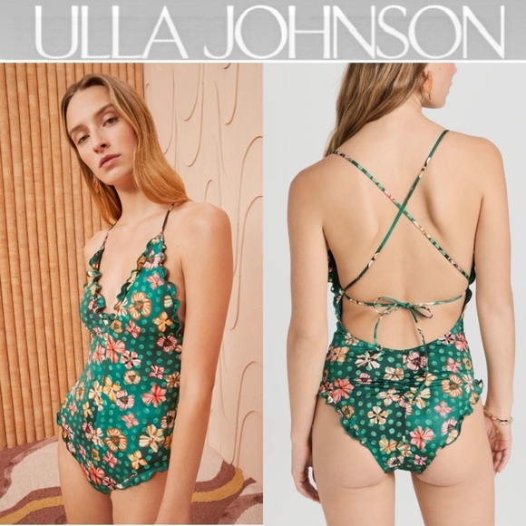 Ulla Johnson Giordana Maillot Green Floral Ruffle One-Piece sz L NWT 350$